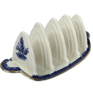VTG Burleighware Willow Blue White & Gold Trimmed 4 Slice Toast Rack